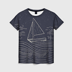 Женская футболка Одинокий корабль в море