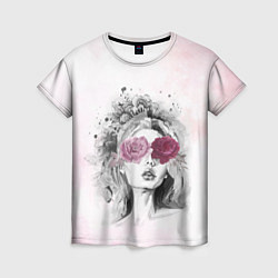 Женская футболка Девушка цветы акварель
