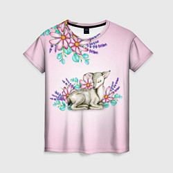 Женская футболка Олененок в цветах