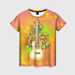 Женская футболка Гитара и подсолнухи