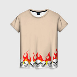 Женская футболка Черепа в Огне Бежевый