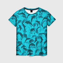 Женская футболка Синий камуфляж с дельфинами