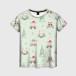 Женская футболка Олени, медведи и еноты
