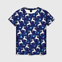 Женская футболка Новогодние олени и звезды