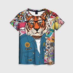 Женская футболка Стикербомбинг с тигром