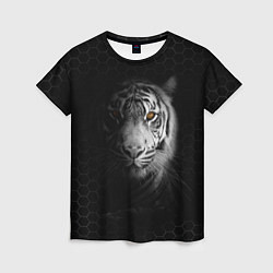 Женская футболка Тигр черно-белый соты