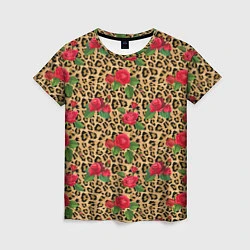 Женская футболка Шкура Леопарда в Цветах
