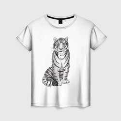Женская футболка Сидящая белая тигрица