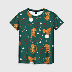 Женская футболка Тигр и рождество