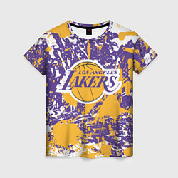 Женская футболка LAKERS ФИРМЕННЫЕ ЦВЕТА БРЫЗГИ КРАСОК LA