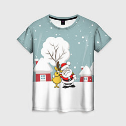 Женская футболка Деревенский Новый Год Дед Мороз и Олень