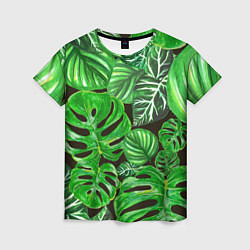 Женская футболка Тропические листья на темном фоне