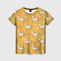 Женская футболка Единороги на желтом фоне