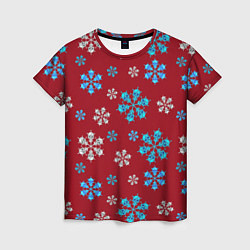 Женская футболка Снежинки Черепа красный