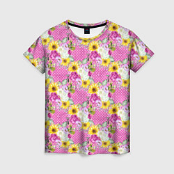 Женская футболка Полевые фиолетовые и желтые цветочки