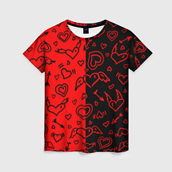 Женская футболка Черно-Красные сердца с крылышками