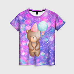 Женская футболка День Рождения - Медвежонок с шариками