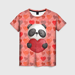 Футболка женская Панда с сердечком день влюбленных, цвет: 3D-принт