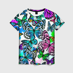 Женская футболка Рой цветных бабочек