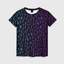 Женская футболка Рунический алфавит Neon pattern