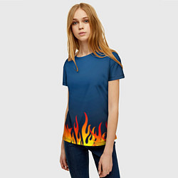Футболка женская Пламя огня синий фон, цвет: 3D-принт — фото 2