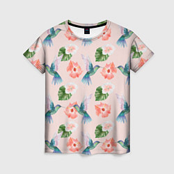 Женская футболка Колибри и нежные цветы