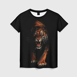 Женская футболка Тигр на черном фоне
