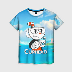 Женская футболка Cuphead сердитая чашечка