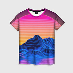 Женская футболка Vaporwave Mountains Психоделика Неон