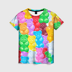 Женская футболка Мармеладные мишки разноцветные