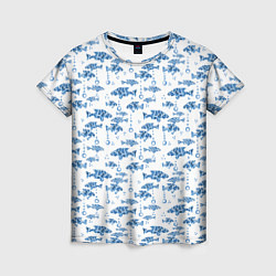 Женская футболка Голубые рыбки ретро принт