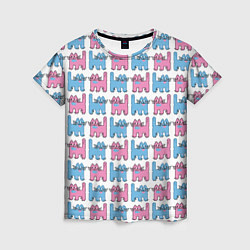 Женская футболка Пиксельные коты: розовый и голубой, паттерн