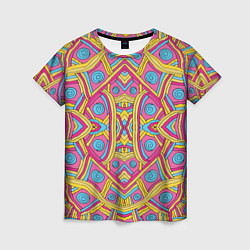 Женская футболка Разноцветный и яркий узор в дудл стиле