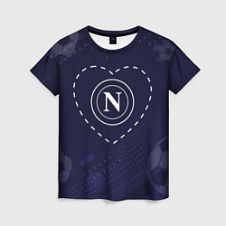 Женская футболка Лого Napoli в сердечке на фоне мячей