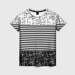 Женская футболка Черно-белый комбинированный абстрактный с полосаты