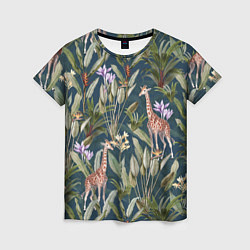 Женская футболка Цветы Безвременники и Жирафы