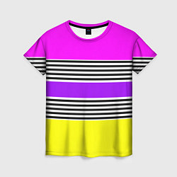 Женская футболка Яркие неоновые полосы в сочетании с черно-белыми п