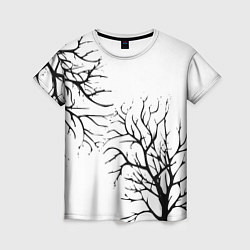 Женская футболка Черные ветки деревьев на белом фоне