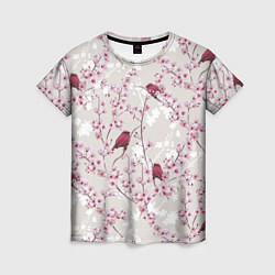 Женская футболка Цветы Сакуры и Птицы