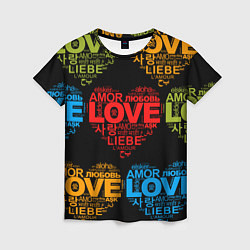 Женская футболка Love, Amor, Любовь - Неон версия