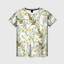 Женская футболка Цветы Жёлтые С Птицами
