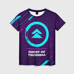 Женская футболка Символ Ghost of Tsushima в неоновых цветах на темн