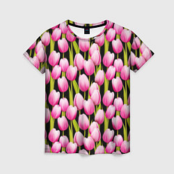 Женская футболка Цветы Розовые Тюльпаны