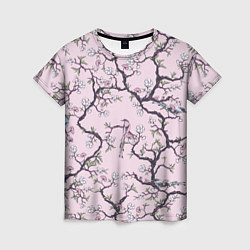 Женская футболка Цветы Сакуры и Птицы На Ветках
