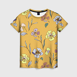 Женская футболка Цветы Нарисованные На Золотом Фоне