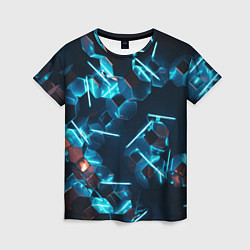 Женская футболка Неоновые фигуры с лазерами - Голубой