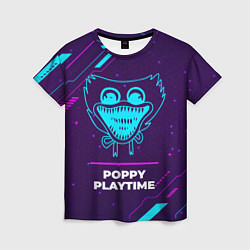 Женская футболка Символ Poppy Playtime в неоновых цветах на темном