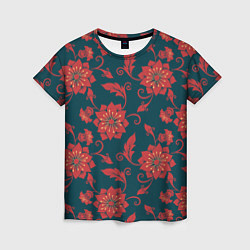 Женская футболка Red flowers texture