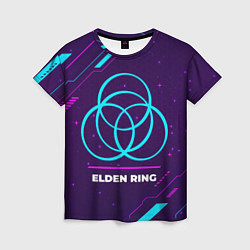 Футболка женская Символ Elden Ring в неоновых цветах на темном фоне, цвет: 3D-принт