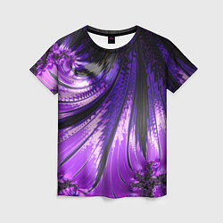 Женская футболка Неоновый фрактал черный с фиолетовым Абстракция